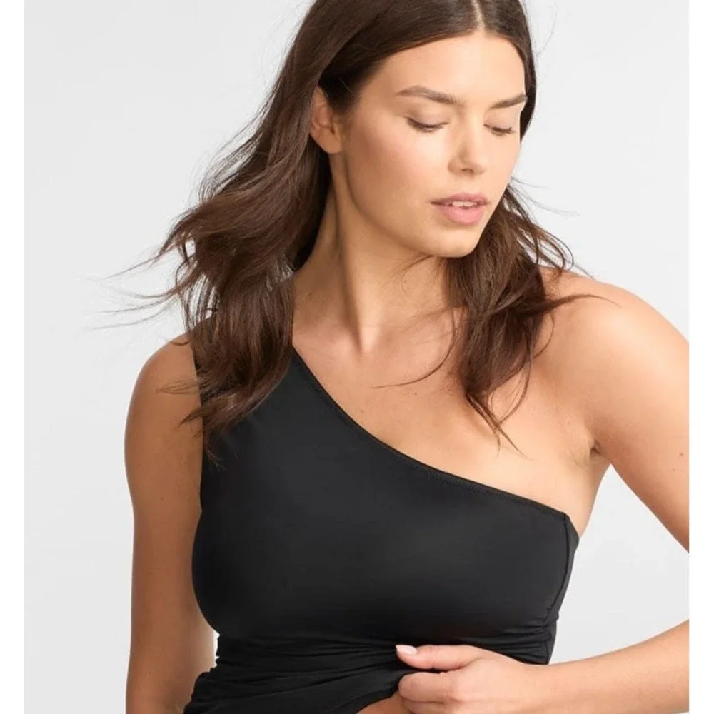 BARE Tankini Top Size 12 The Slimming Grecian TankinI One Shoulder Black Swim